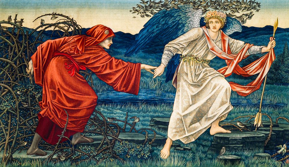 Love leading the Pilgrim: Tapestry (1909) by John Henry Dearle, Sir Edward Burne&ndash;Jones, and William Morris. Original…