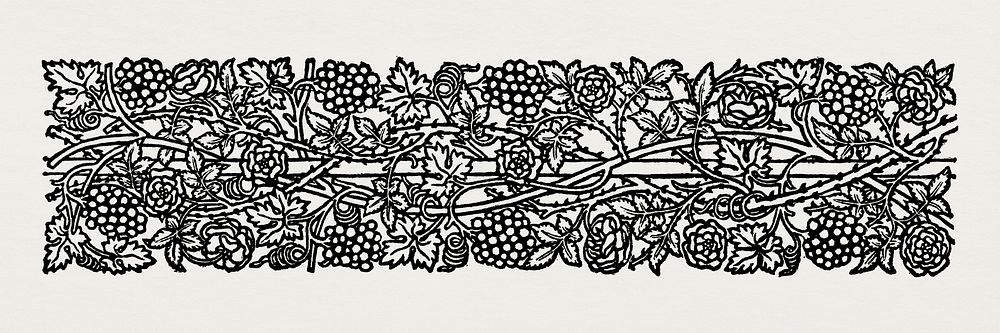 William Morris.'s Love is Enough&ndash;Upright Border or Sidepiece with Roses and Vines with Bunches of Grapes entwined…