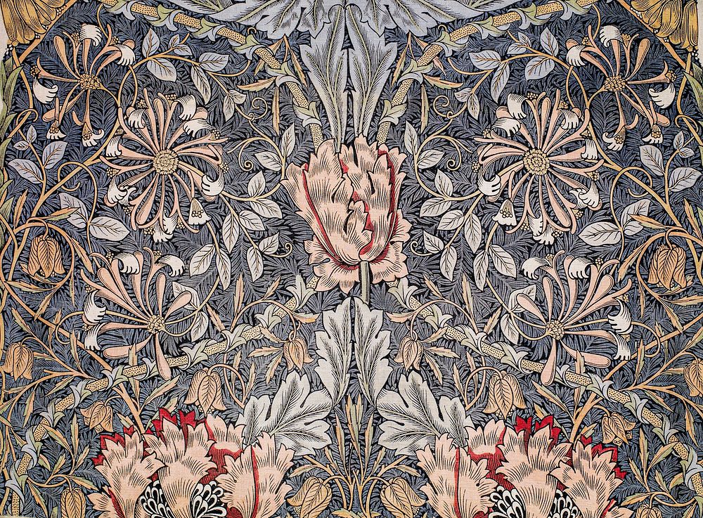 William Morris's Printed Linen - Honeysuckle (1896) famous pattern. Original from The Birmingham Museum. Digitally enhanced…