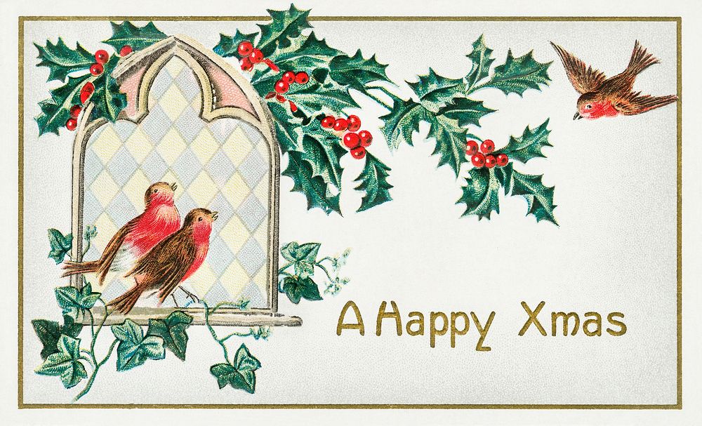 A Happy Xmas Postcard (1912) by J. Herman. Original from The New York Public Library. Digitally enhanced by rawpixel.