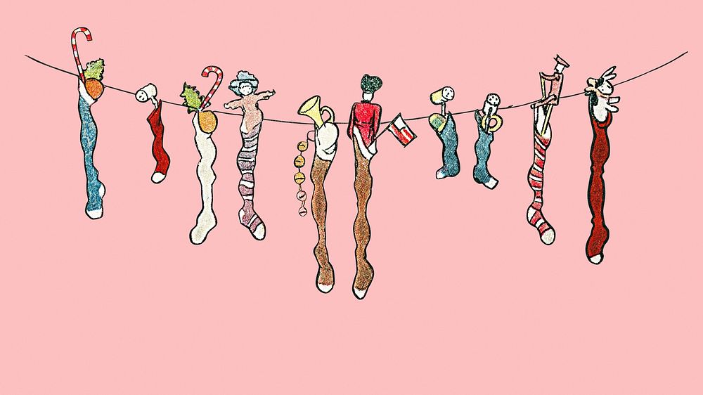 Christmas stockings on a clothesline illustration