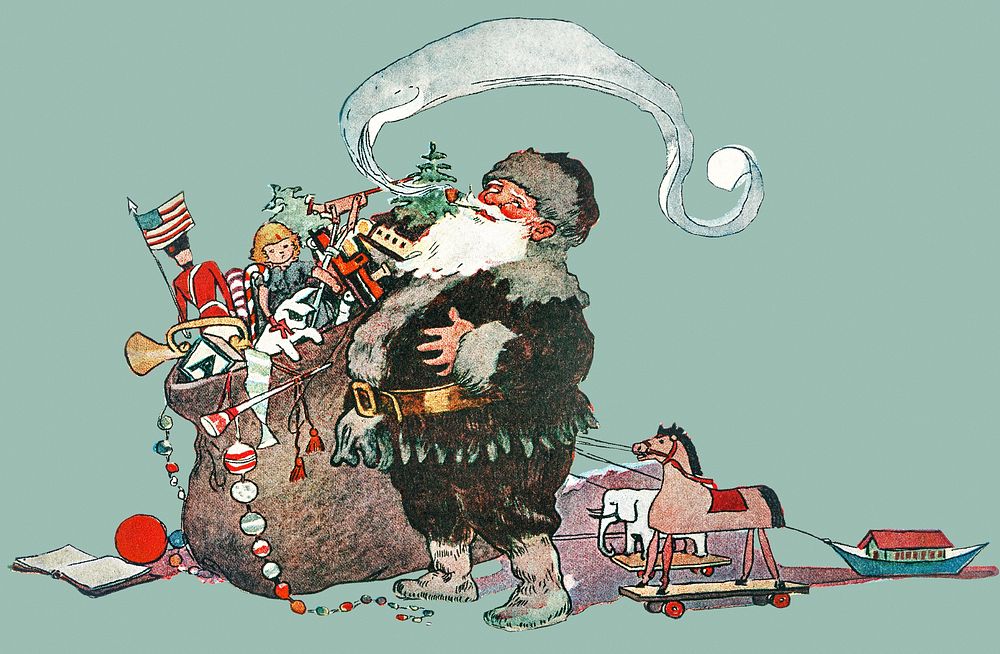 Santa Claus with a bag of presents illustration