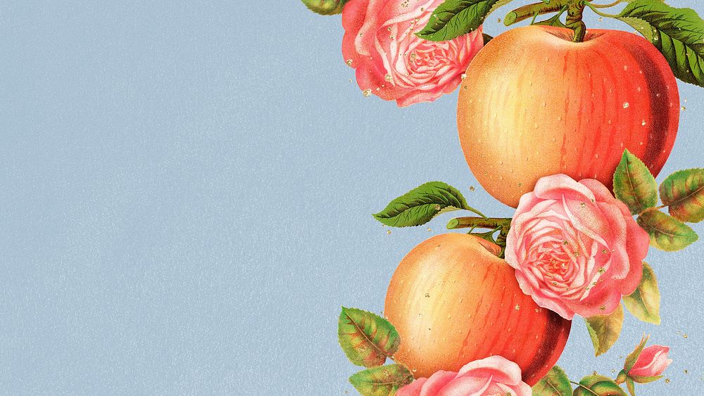 Apple tree desktop wallpaper, presentation background with aesthetic botanical illustration