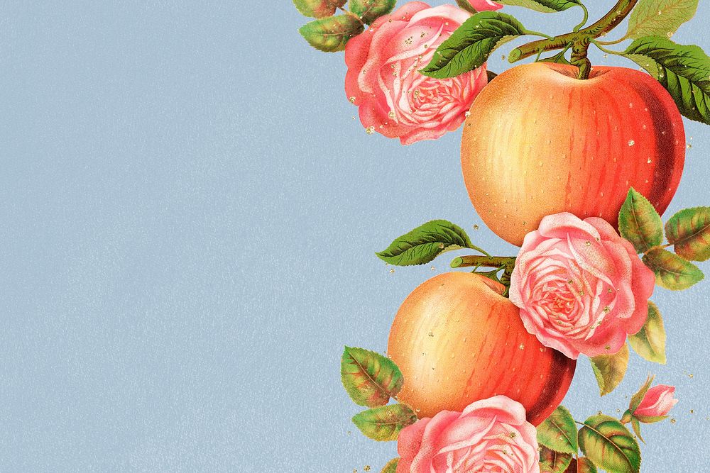 Flower & apple background, aesthetic botanical border illustration