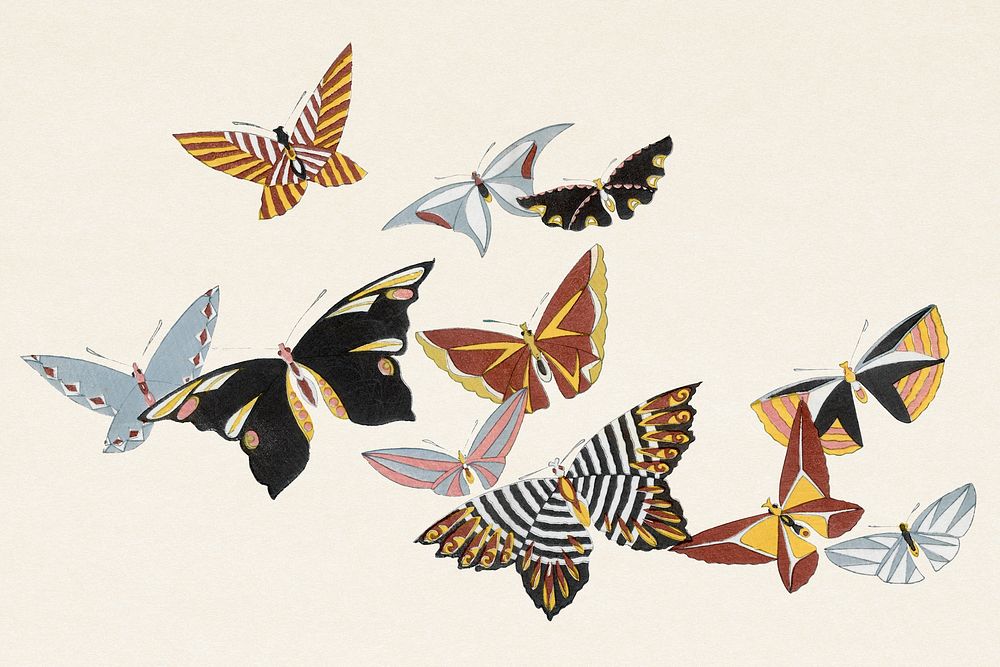 Japanese butterfly. Digitally enhanced from our own original 1904 edition of Kamisaka Sekka's Cho senshu (One Thousand…