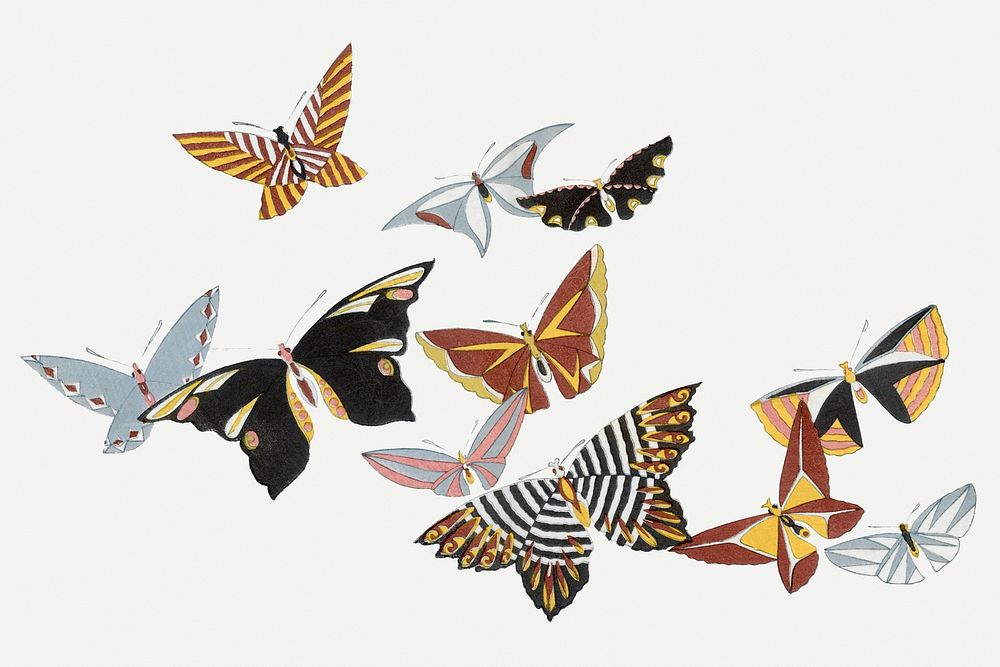 Butterfly collage element, Japanese woodblock print clip art psd