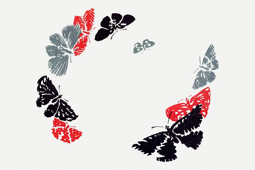 Butterfly collage element, Japanese woodblock print clip art psd