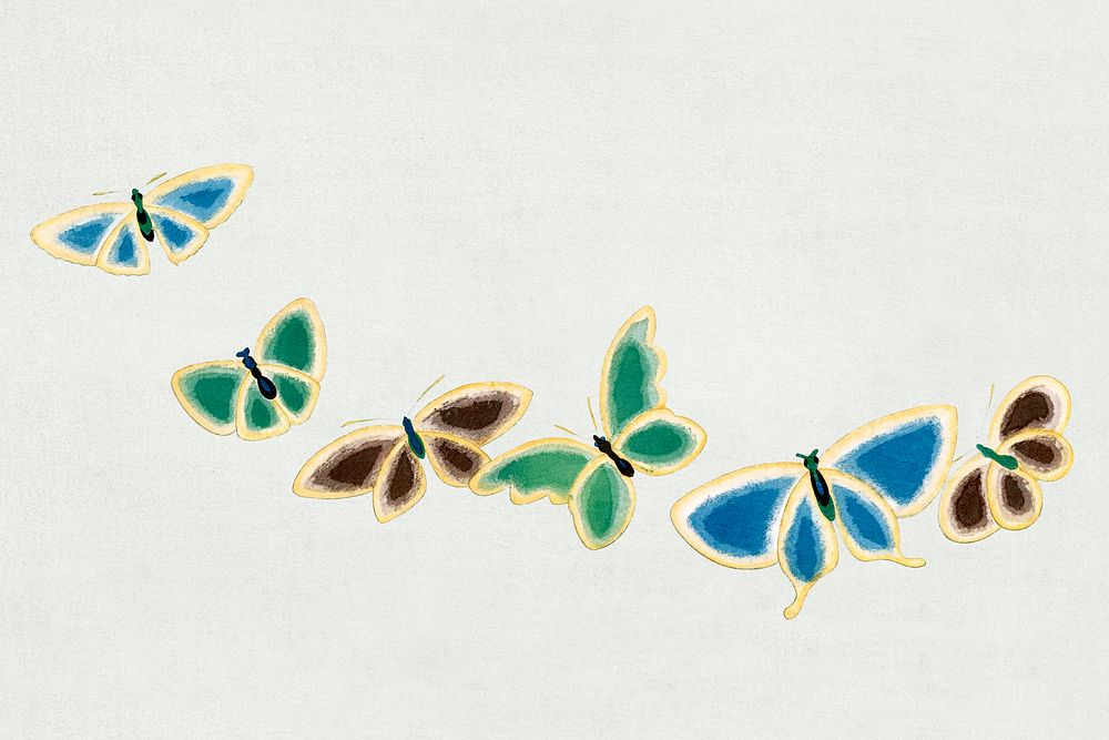 Vintage butterfly. Digitally enhanced from our own original 1904 edition of Kamisaka Sekka's Cho senshu (One Thousand…