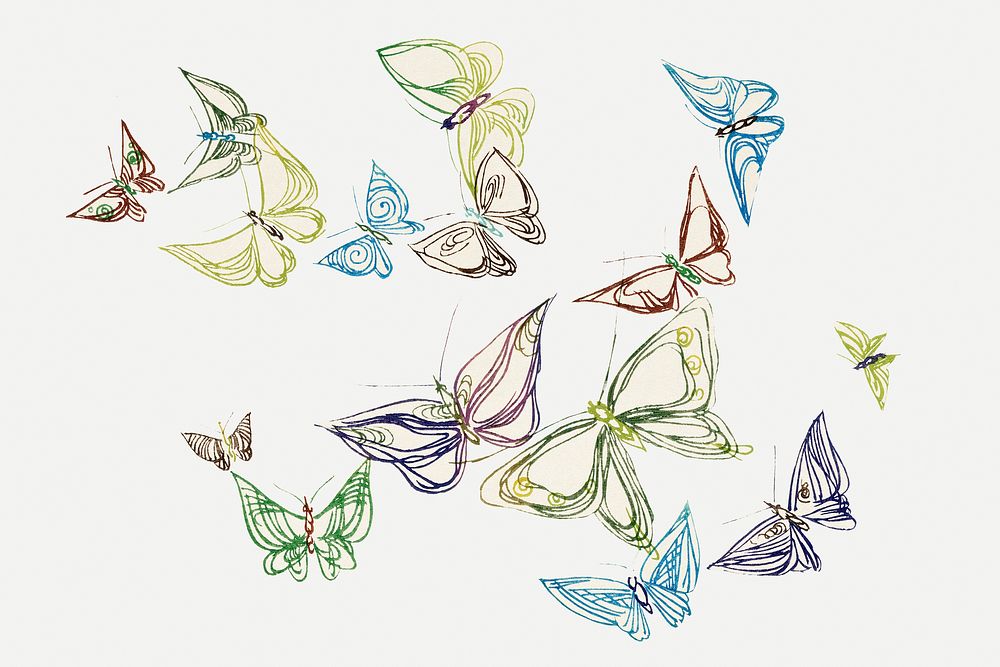 Butterfly clipart, Japanese hand drawn, vintage illustration psd