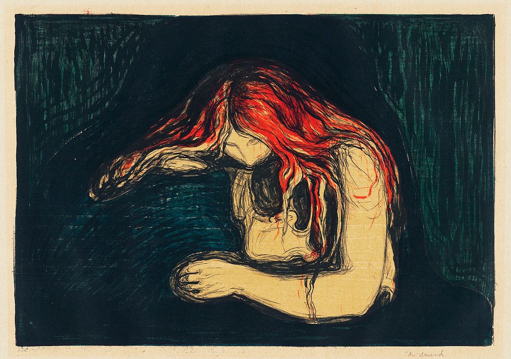 The Vampire II (ca. 1895–1902) by Edvard Munch. Original from The Art Institute of Chicago. Digitally enhanced by rawpixel.