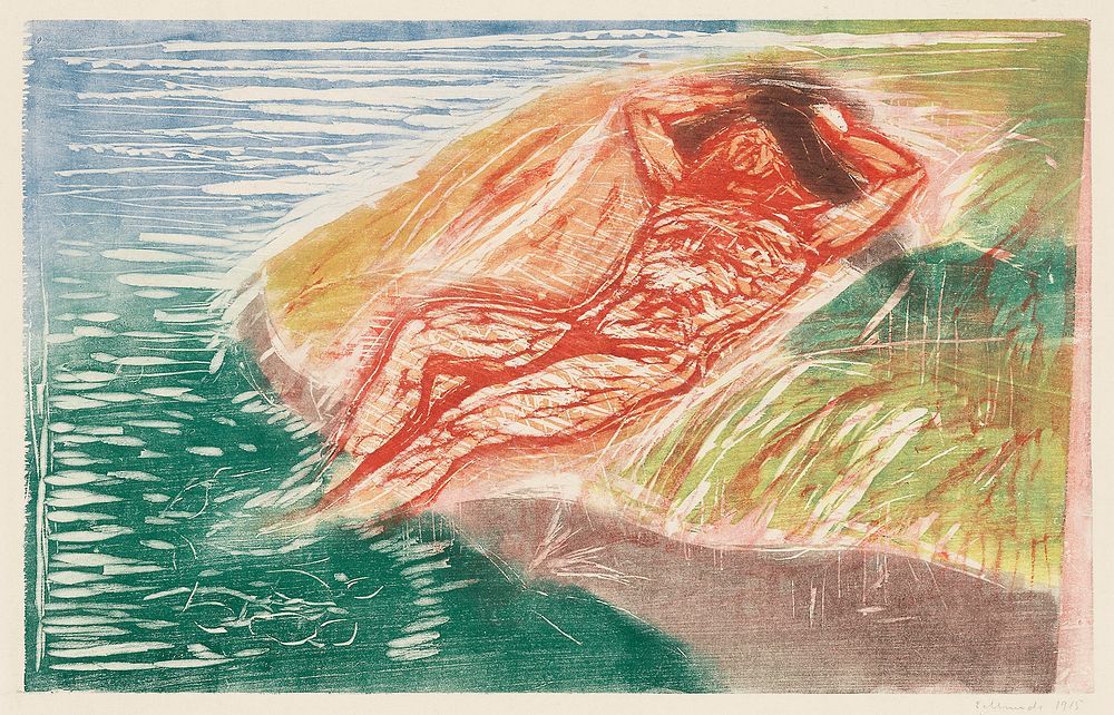 Sunbathing I (1915) by Edvard Munch. Original from The Art Institute of Chicago. Digitally enhanced by rawpixel.