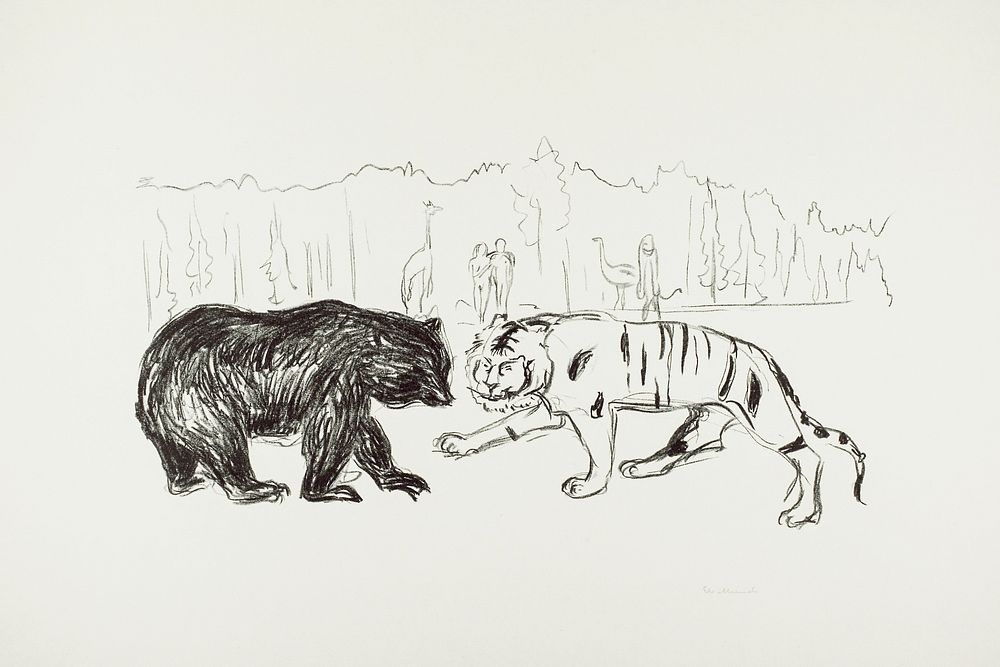 The Tiger and the Bear (ca. 1908&ndash;1909) by Edvard Munch. Original from The Art Institute of Chicago. Digitally enhanced…