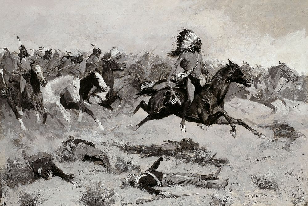 Rushing Red Lodges Passed through the Line (1900) by Frederic Remington. The Art Institute of Chicago. Digitally enhanced by…