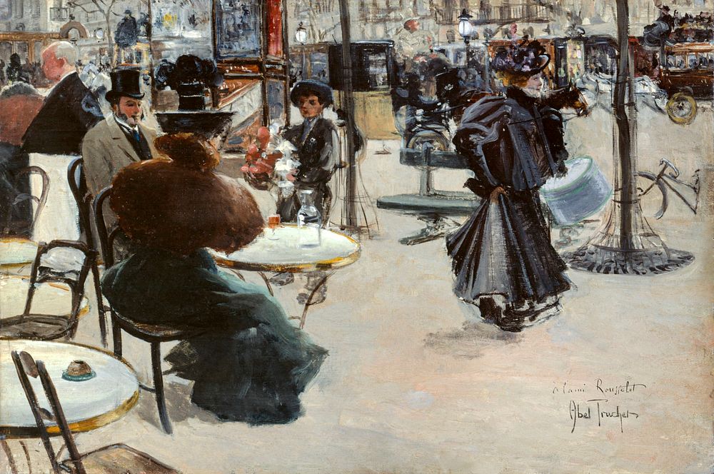 Street scene, Caf&eacute; terrace (1895) by Louis Abel-Truchet. The City of Paris' Museums. Digitally enhanced by rawpixel.