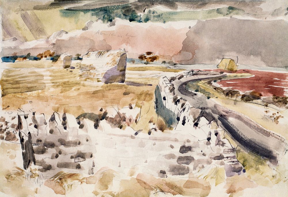 Oxfordshire Landscape (1944) painting in high resolution by Paul Nash. Original from The Birmingham Museum. Digitally…