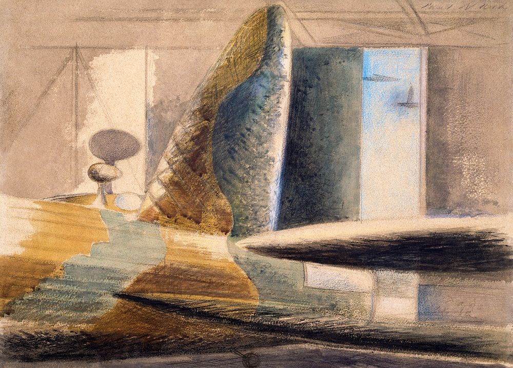 Bomber Lair&ndash;Egg and Fin (1940) painting in high resolution by Paul Nash. Original from The Birmingham Museum.…