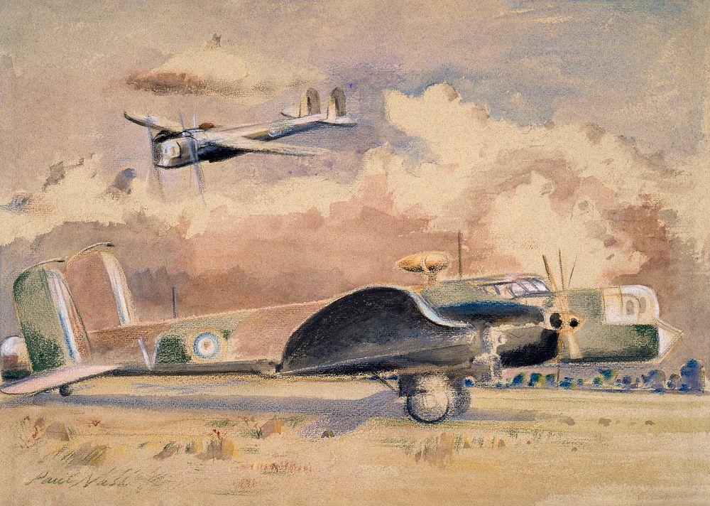 Whitley Bombers Sunning (1940) painting in high resolution by Paul Nash. Original from The Birmingham Museum. Digitally…
