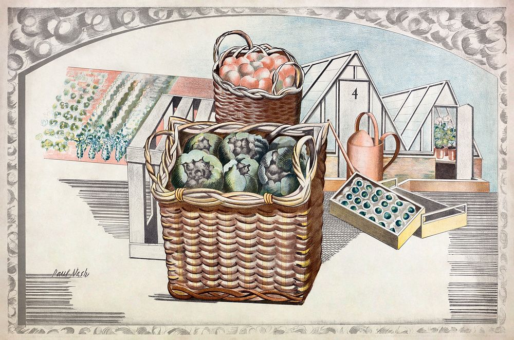 Fruits and Vegetables (1930) painting in high resolution by Paul Nash. Original from The Yale University Art Gallery.…