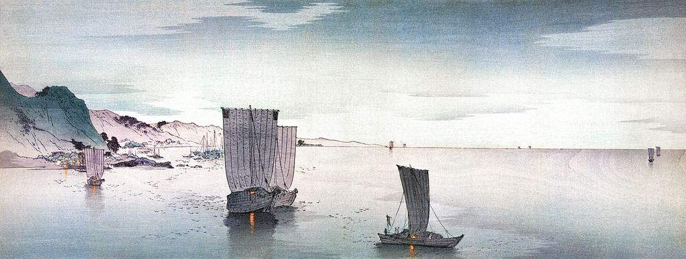 Yūgure no hansen (1900&ndash;1915) by Ohara Koson. Original from Library of Congress. Digitally enhanced by rawpixel.