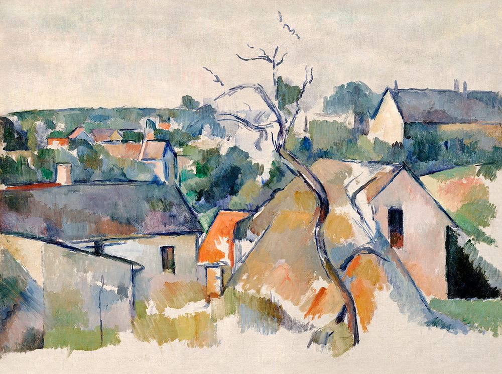 Paul C&eacute;zanne's Rooftops (1898) townscape painting. Original from the Dallas Museum of Art. Digitally enhanced by…