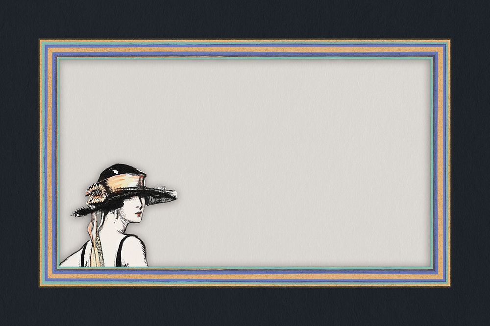 Vintage frame psd with women fashion illustration, remixed from the artworks by Bernard Boutet de Monvel