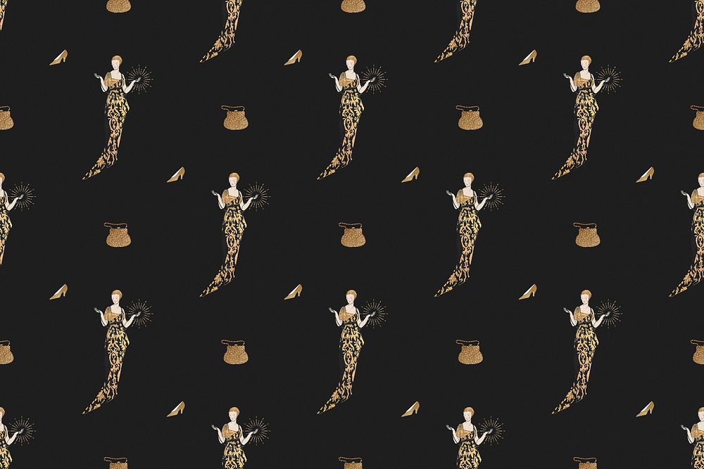 Pattern background psd featuring vintage flapper and beauty items, remixed from public domain artworks