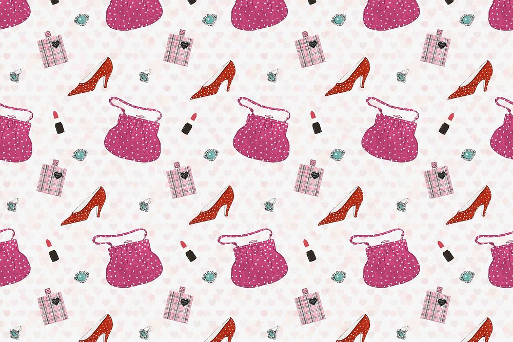 Pattern background vector featuring vintage beauty items, remixed from public domain artworks
