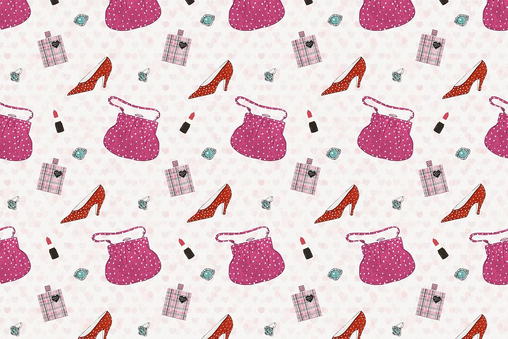 Pattern background psd featuring vintage beauty items, remixed from public domain artworks