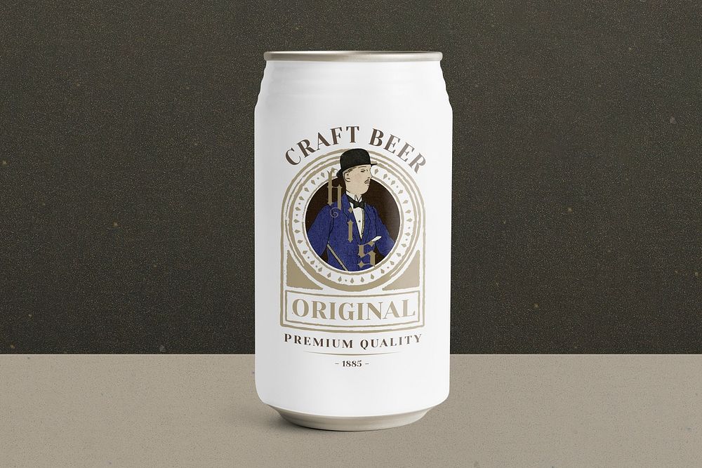 Craft beer can with old men illustration remix from the artworks by Bernard Boutet de Monvel