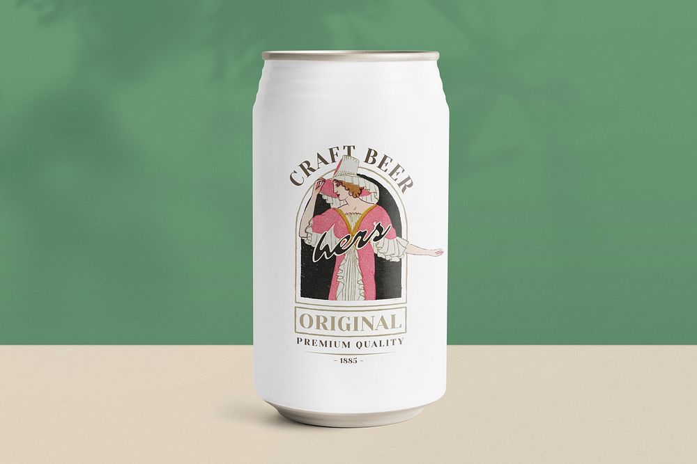 Can mockup psd of craft beer with woman illustration remix from the artworks by Otto Friedrich Carl Lendecke