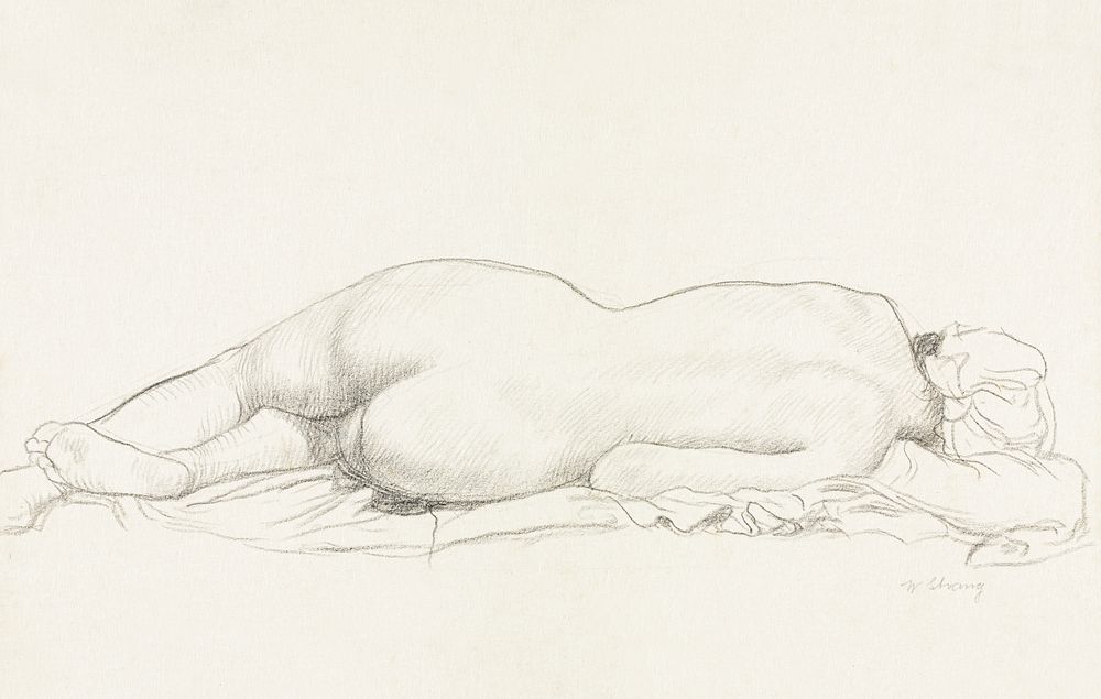 Naked woman showing her bottom. Reclining Nude by William Strang. Original from The Cleveland Museum of Art. Digitally…