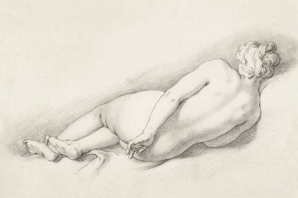 Naked woman posing sexually and showing her bum, vintage art. Study of a Reclining Female Nude (1645 - 1651) by Abraham…