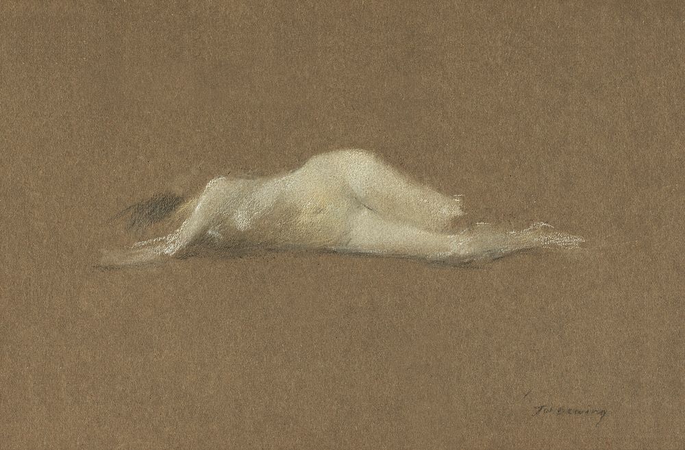 Naked woman posing sensually, vintage erotic art. Nude Woman on Her Side by Thomas Wilmer Dewing. Original from The Yale…