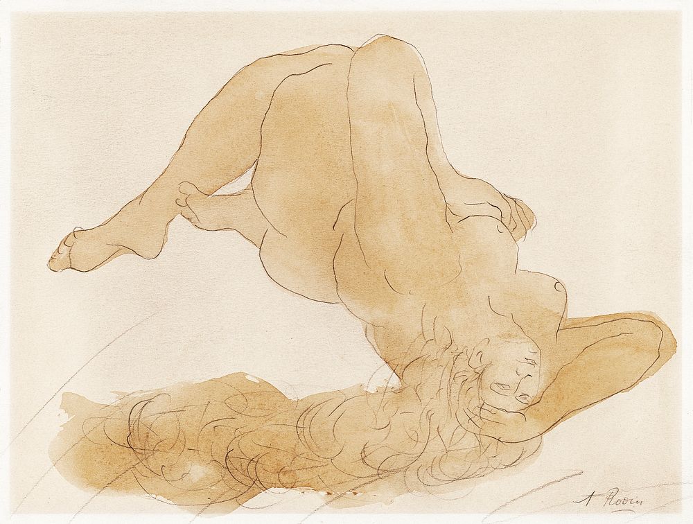 Naked woman posing sensually, vintage erotic art. Nude by Auguste Rodin. Original from Yale University Art Gallery.…