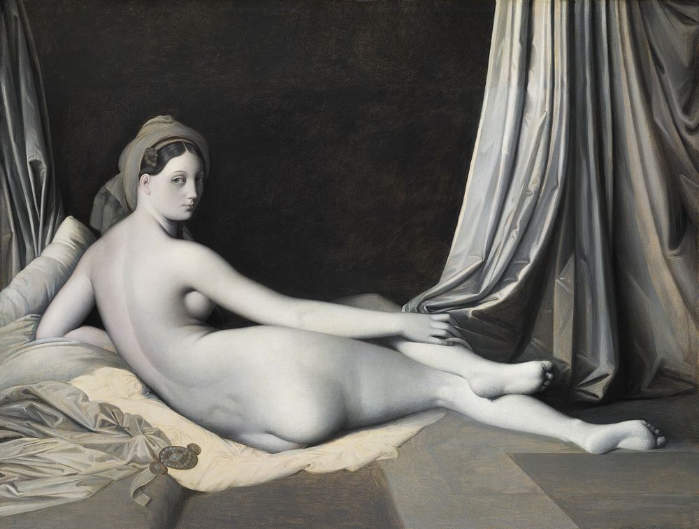 Woman showing her nude bum. Odalisque in Grisaille (1824&ndash;1834) by Jean Auguste Dominique Ingres . Original from The…