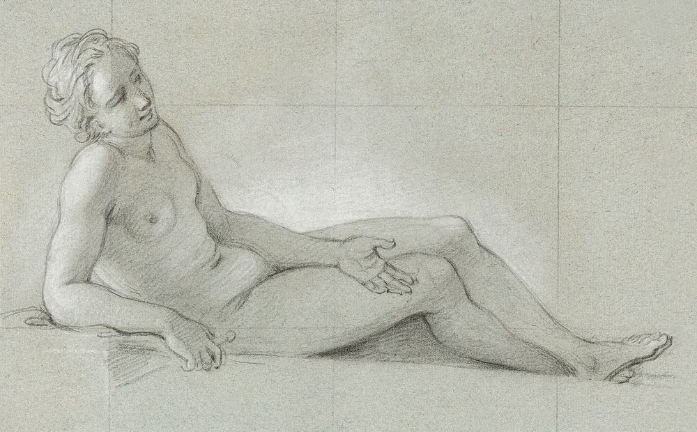 Naked woman showing her breasts, vintage nude illustration. Study of a Reclining Female Nude (1710&ndash;1750) by Charles…
