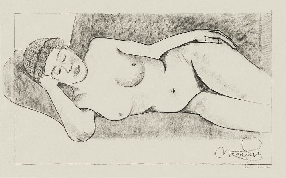 Vintage erotic nude art of a naked woman. Reclining Female Nude (1878&ndash;1944) by Samuel Jessurun de Mesquita. Original…
