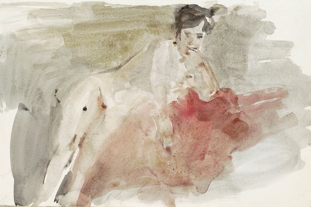Seated Female Nude (1875&ndash;1934) by Isaac Israels. Original from The Rijksmuseum. Digitally enhanced by rawpixel.