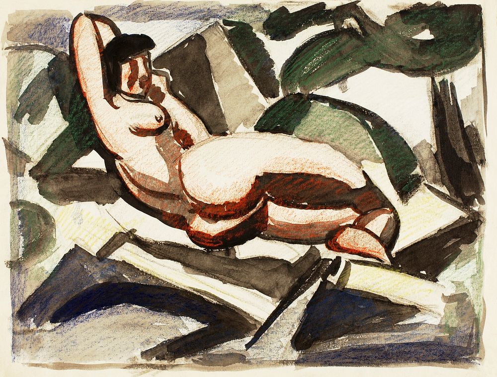 Vintage erotic nude art of a naked woman. Reclining Nude Women by Carl Newman. Original from The Smithsonian. Digitally…