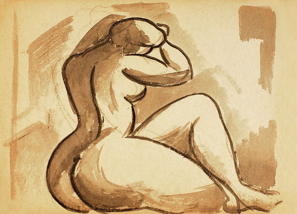 Naked woman showing her bottom. Seated Female Nude by Carl Newman. Original from The Smithsonian. Digitally enhanced by…