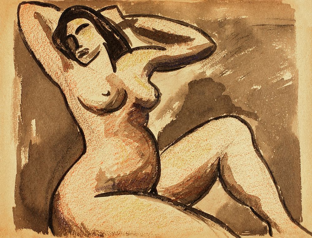 Naked woman showing her breasts, vintage nude illustration. Female Nude by Carl Newman. Original from The Smithsonian.…