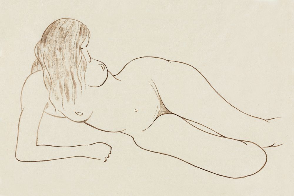 Naked woman showing her breasts, vintage nude illustration. Reclining Nude Woman by Ananda K. Coomaraswamy. Original from…