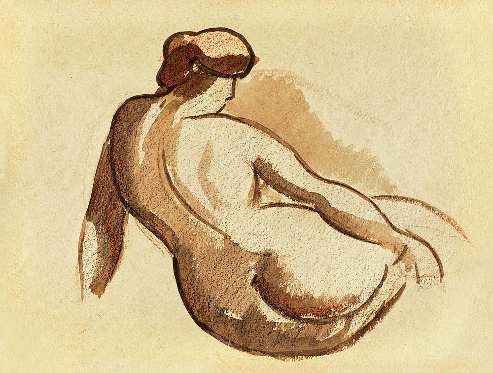 Woman showing off naked bum, vintage nude illustration. Reclining Nude by Carl Newman. Original from The Smithsonian.…