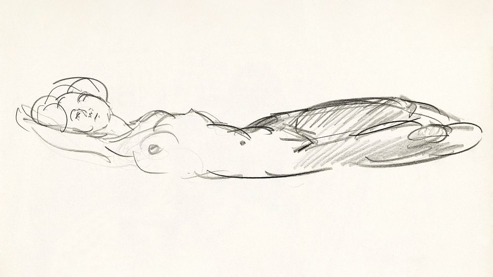 Naked woman showing her breasts, vintage nude illustration. Reclining Female Nude (1915&ndash;1934) by Isaac Israels.…