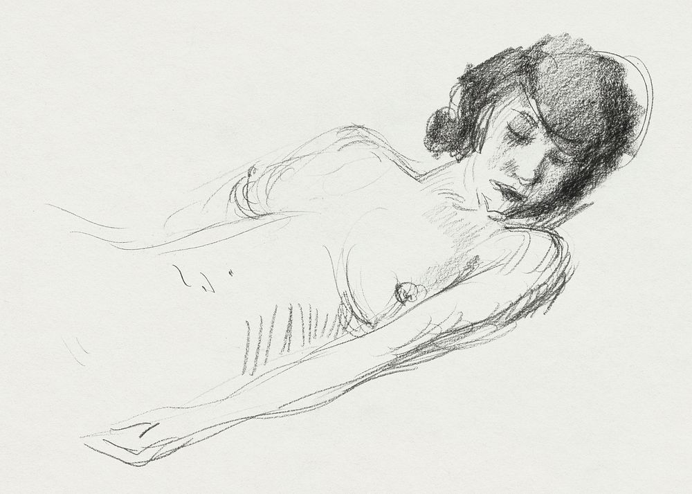 Naked woman showing her breasts, vintage nude illustration. Liggend vrouwelijk naakt, slapend (1886&ndash;1934) by Isaac…
