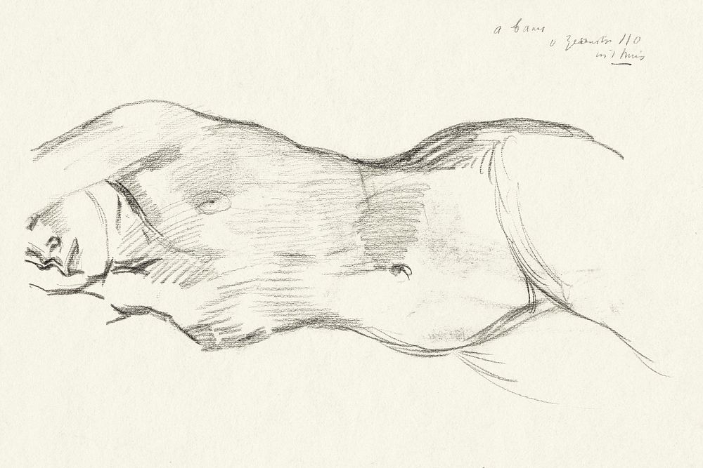 Naked woman showing her breasts, vintage nude illustration. Vrouwelijk naakt met gestrekte armen (1886&ndash;1934) by Isaac…