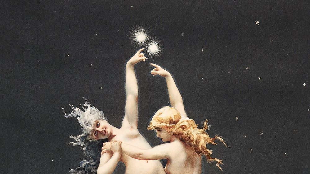 Vintage nude desktop wallpaper, background painting, Twin Stars, remix from the artwork of Luis Falero