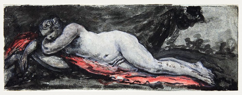 Erotic vintage art naked woman, Reclining Nude (18th century). Original from The MET Museum. Digitally enhanced by rawpixel.