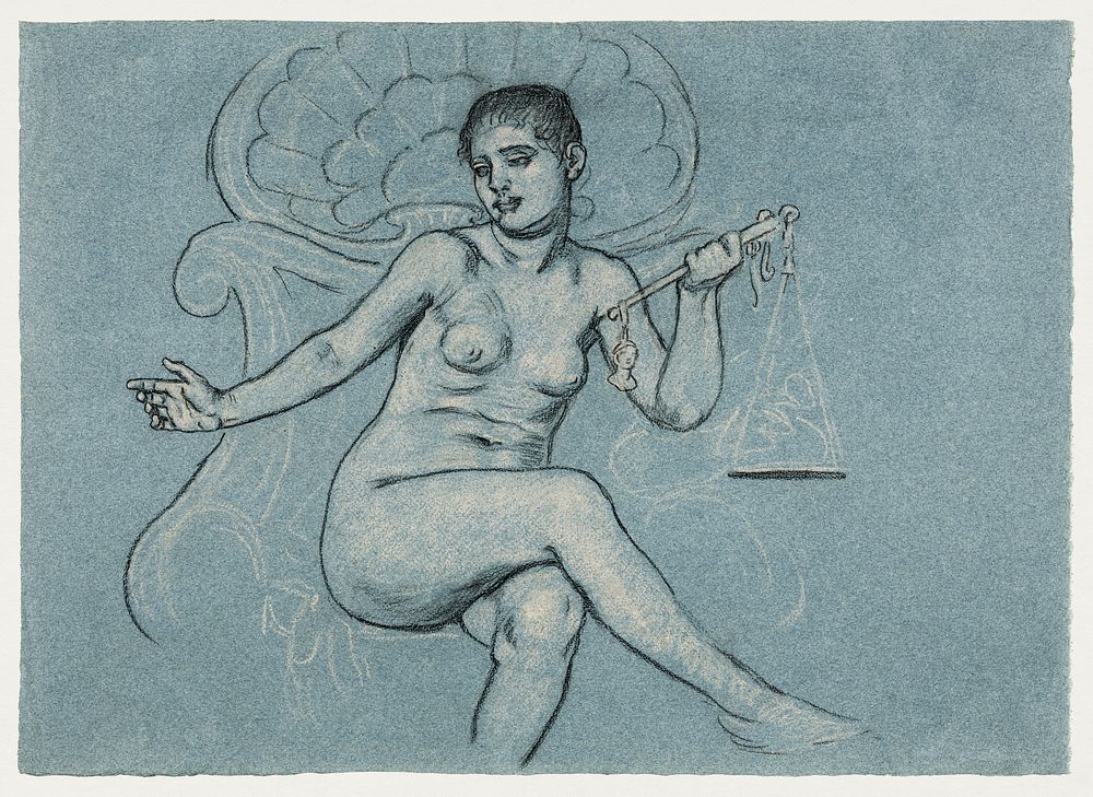 Sensual nude portrait: Study for central figure in Corrupt legislation (1895) by Elihu Vedder. Original from Library of…