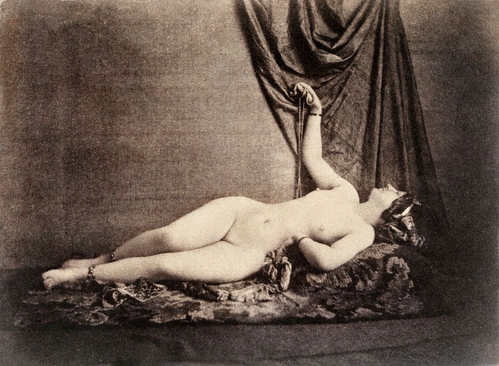 Nude photography of naked woman, Reclining Female Nude (ca. 1853) by Julien Vallou de Villeneuve. Original from The MET…